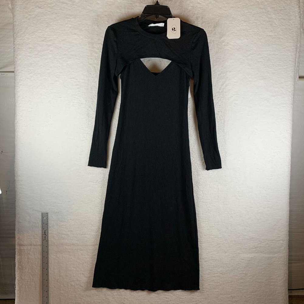 Elodie Sheath Dress Women's Size Medium Black Cut Out Neck Long Sleeve 6365